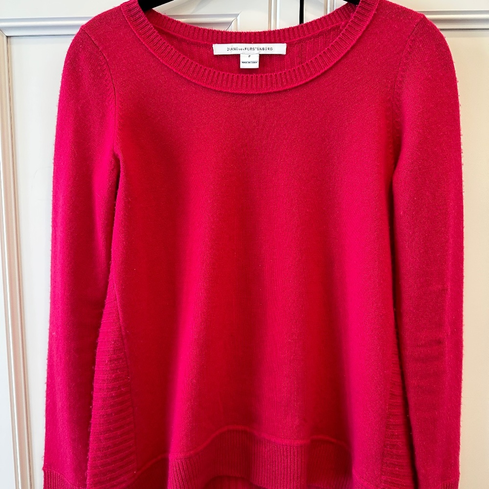 Diane Von Furstenberg Bozeman Bright Pink Wool Cashmere Sweater